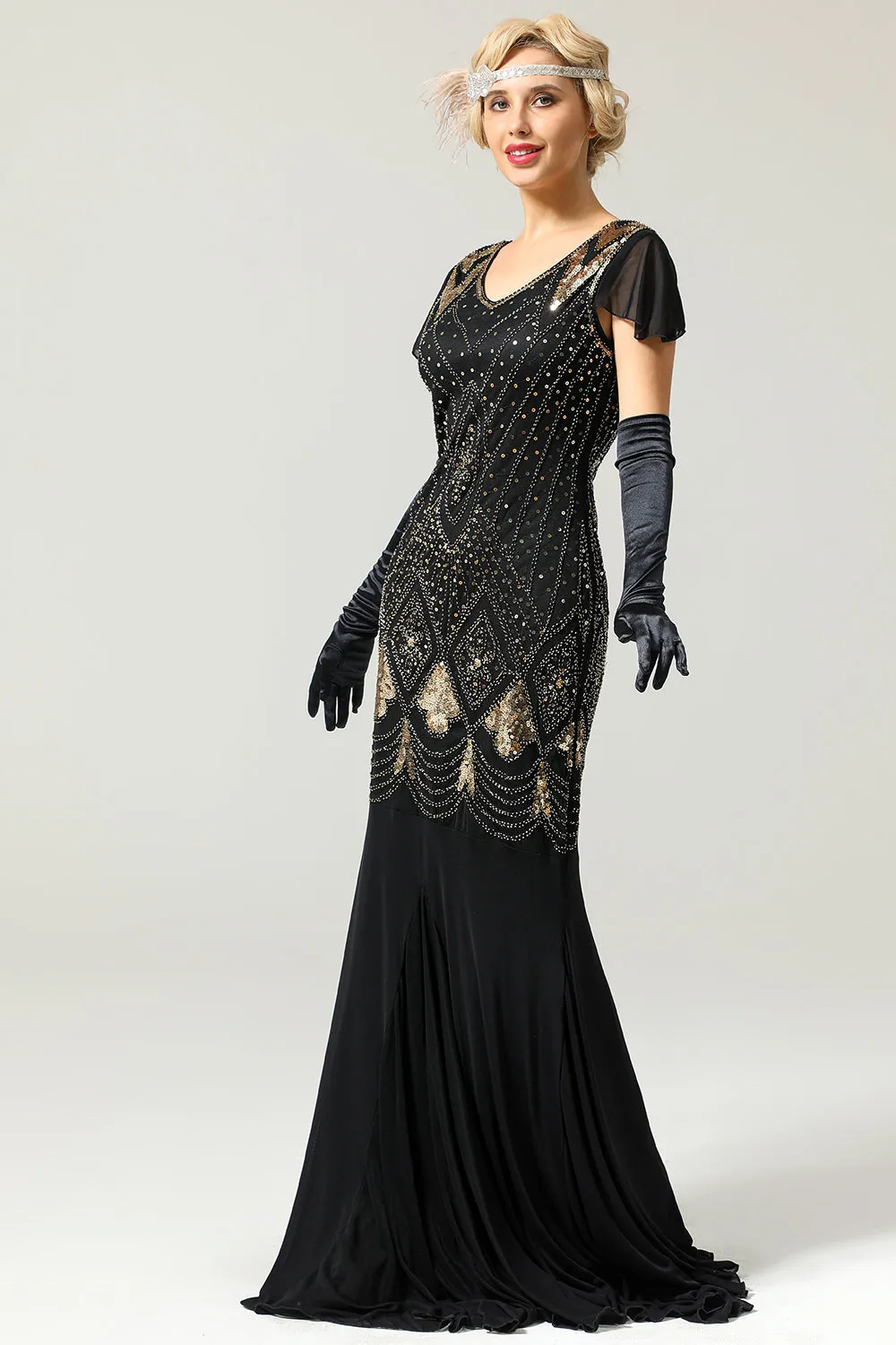 1920s Sequin Flapper Long Dress