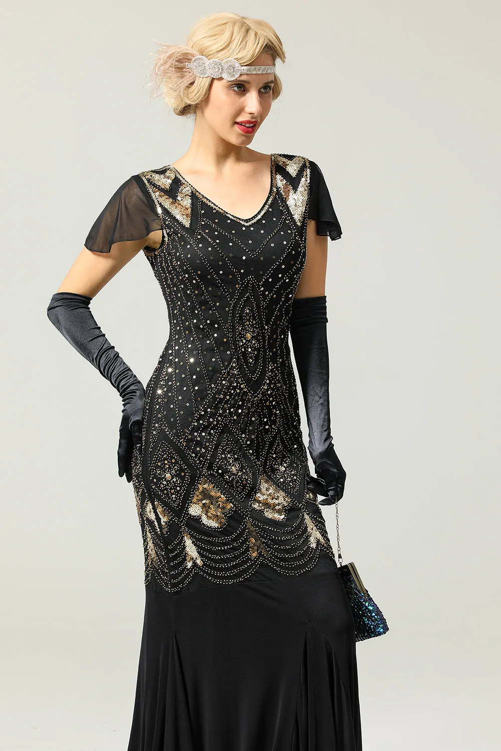 1920s Sequin Flapper Long Dress