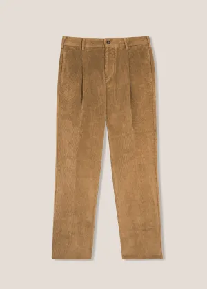 AANTIOCO BEIGE PLEATED STRETCH COTTON-CORDUROY TROUSERS