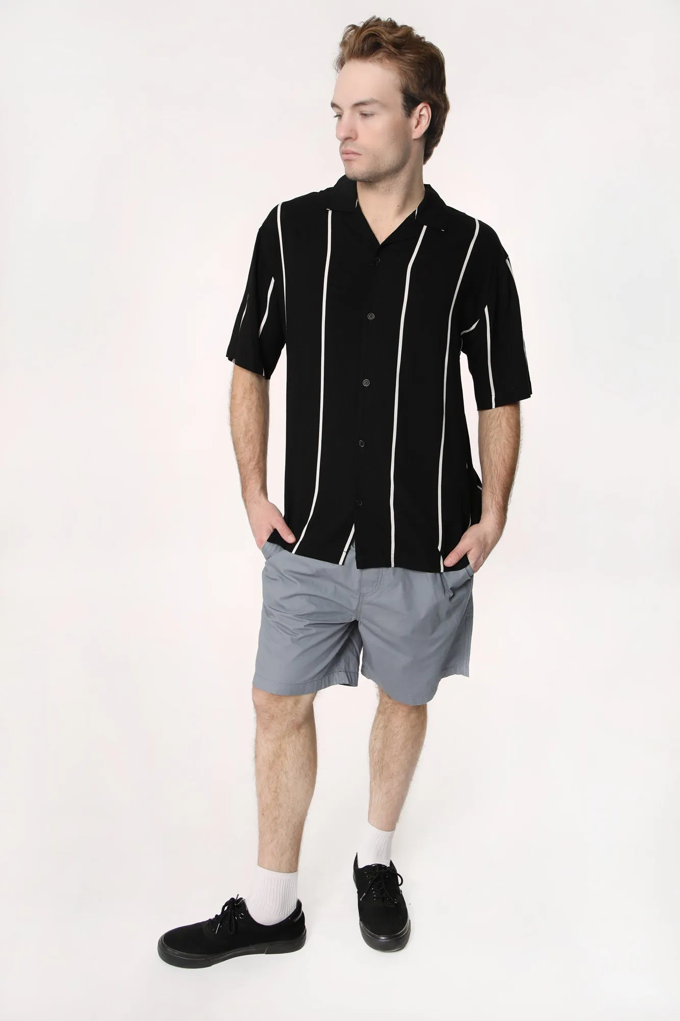 Amnesia Mens Striped Rayon Button-Up