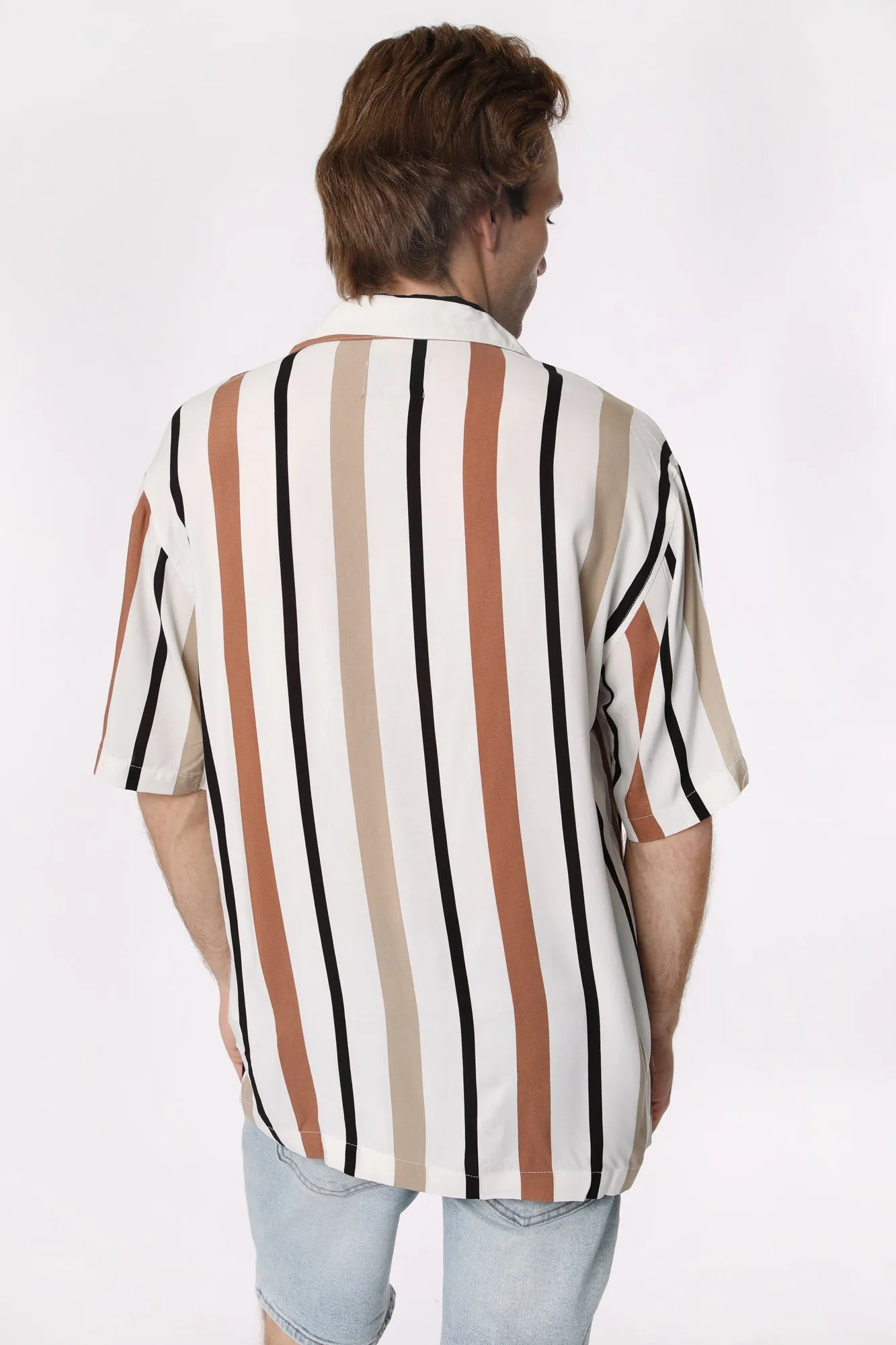 Amnesia Mens Striped Rayon Button-Up