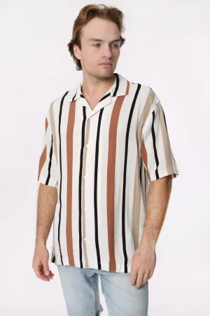 Amnesia Mens Striped Rayon Button-Up