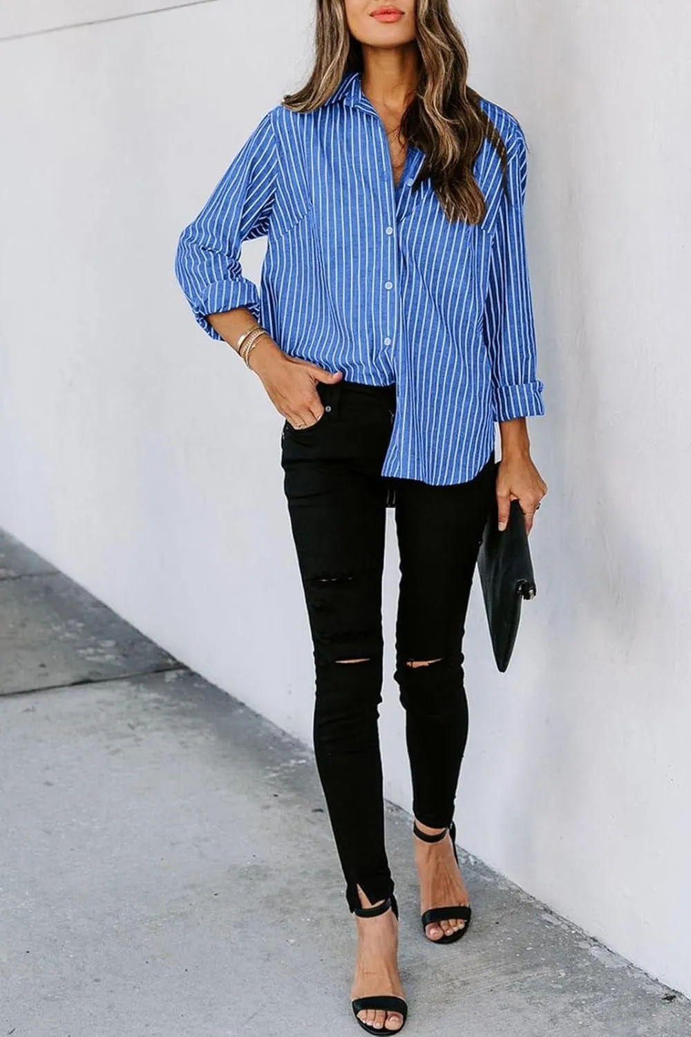 Angelina Striped Button Up Long Sleeve Shirt