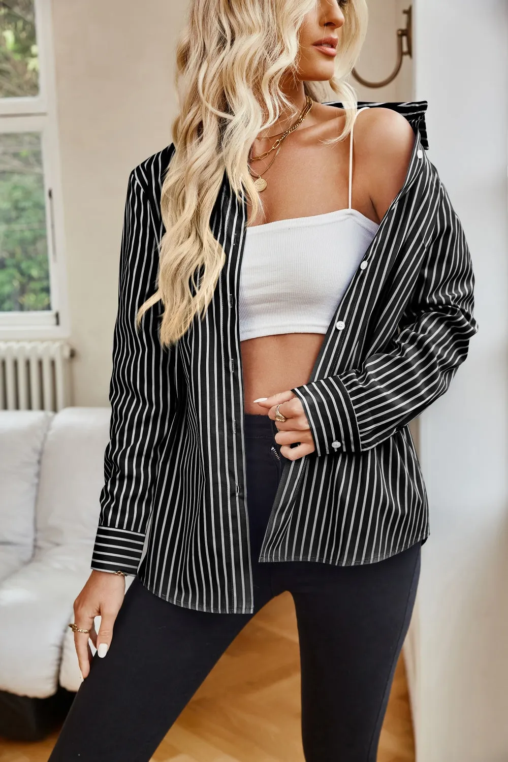 Angelina Striped Button Up Long Sleeve Shirt