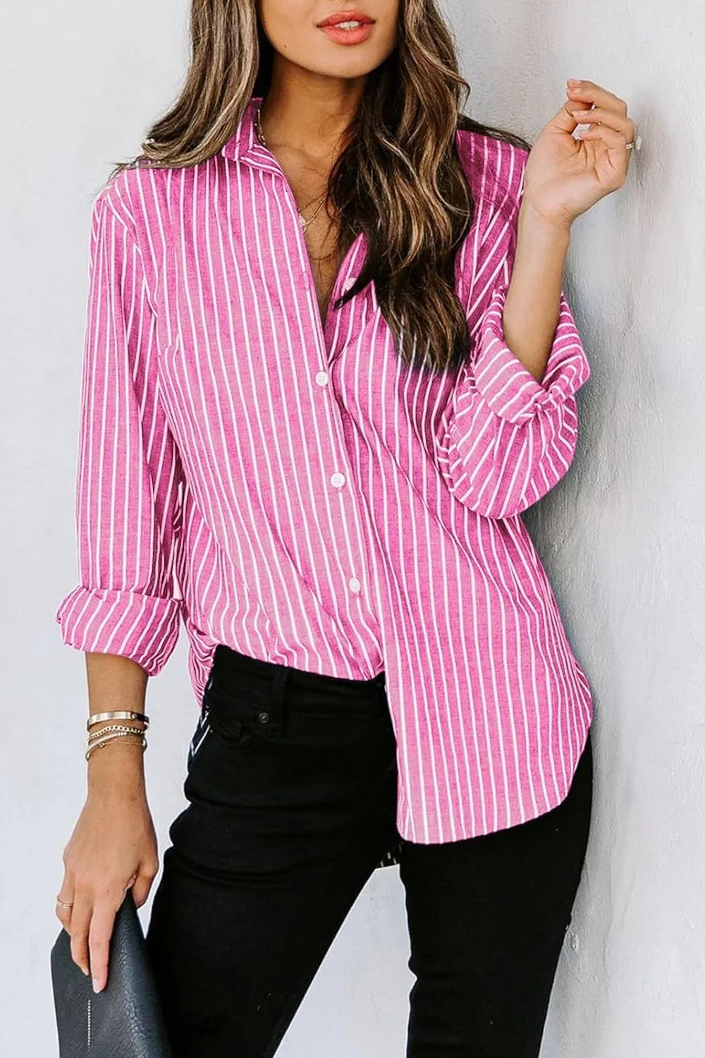 Angelina Striped Button Up Long Sleeve Shirt