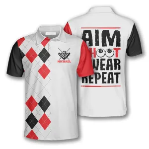 Billiards Aim Shoot Swear Repeat Custom Billiard Shirts for Men, Custom Billiard Shirts for Team, Men's Billiard Polo Shirts