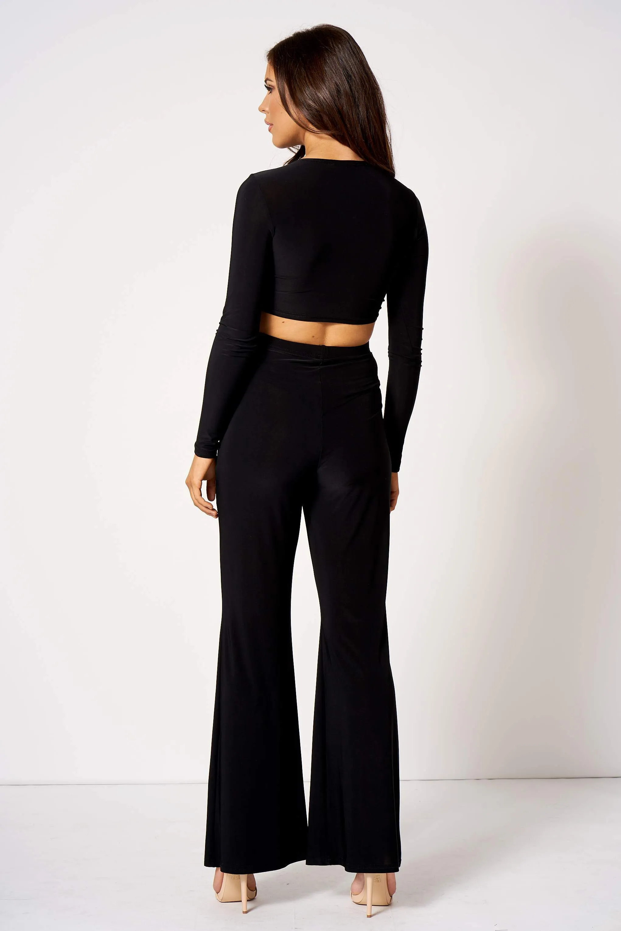 Black Slinky High Waisted Flared Trousers