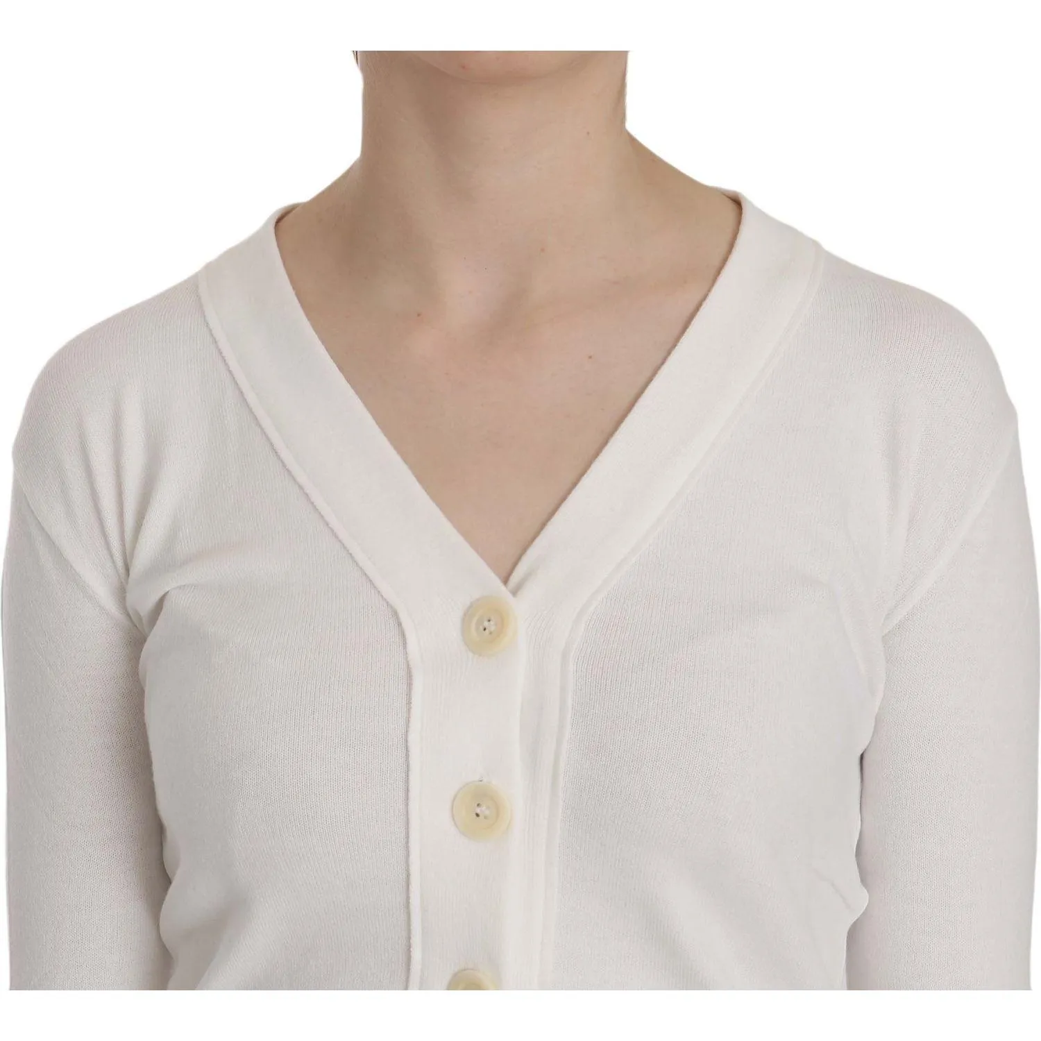 BYBLOS Elegant White V-Neck Cropped Cardigan Blouse