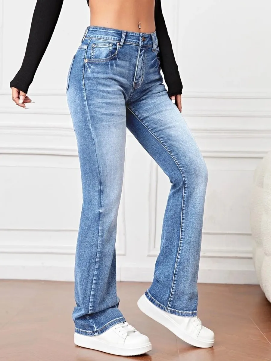 Fashionable and Versatile High Waist Bootcut Jeans