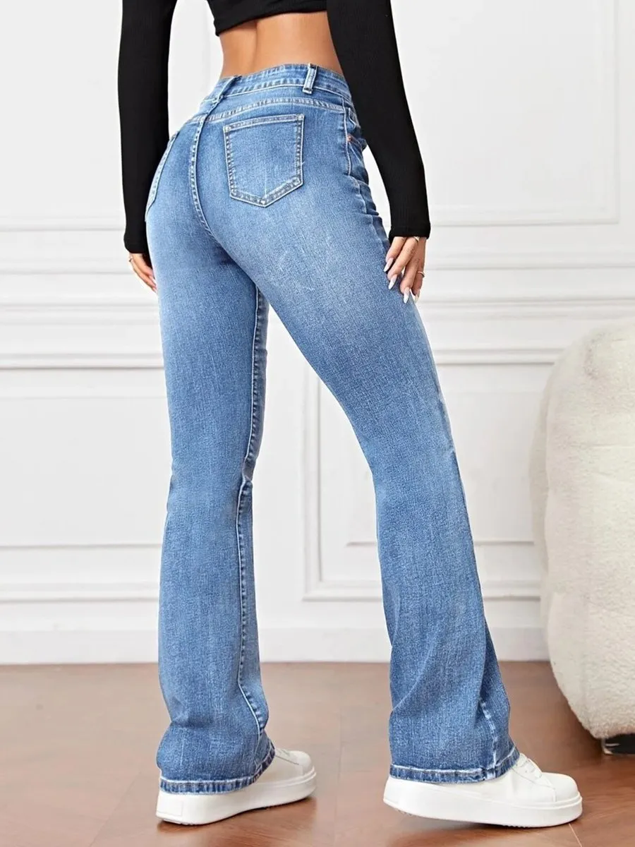 Fashionable and Versatile High Waist Bootcut Jeans