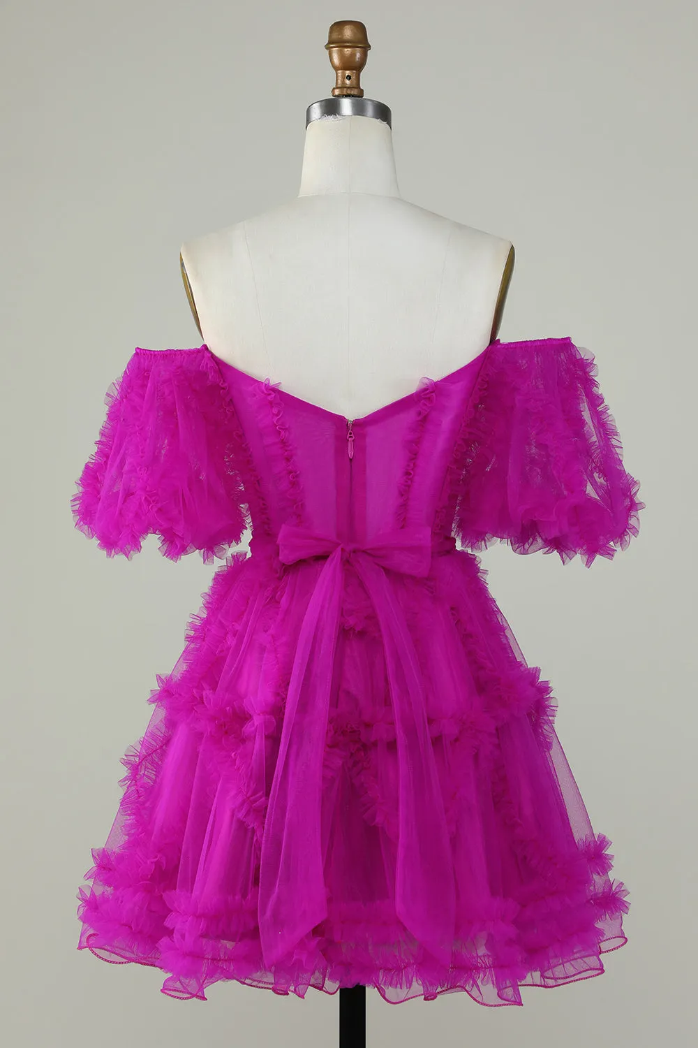 Fuchsia Off-the-Shoulder A-Line Tulle Corset Homecoming Dress