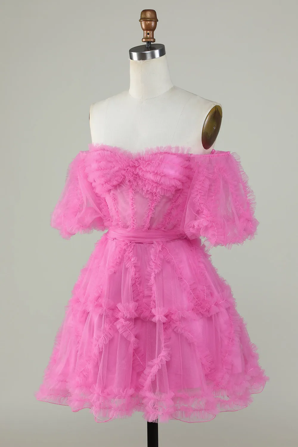 Fuchsia Off-the-Shoulder A-Line Tulle Corset Homecoming Dress