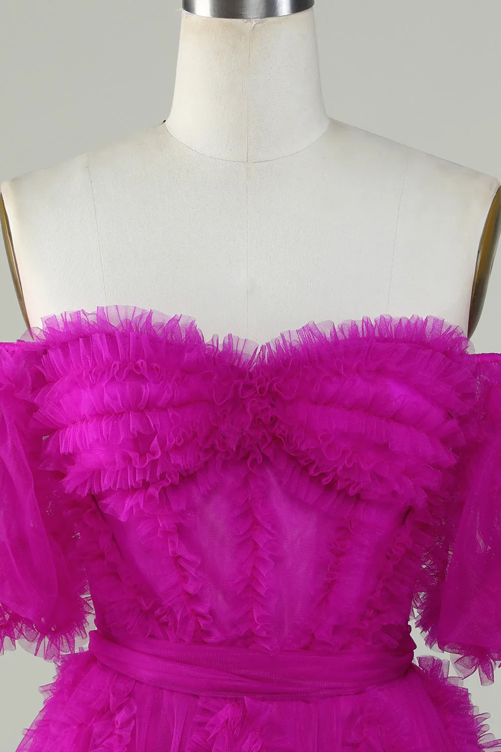 Fuchsia Off-the-Shoulder A-Line Tulle Corset Homecoming Dress