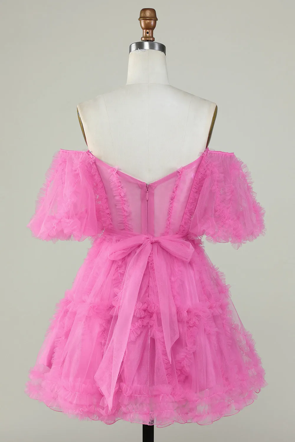 Fuchsia Off-the-Shoulder A-Line Tulle Corset Homecoming Dress