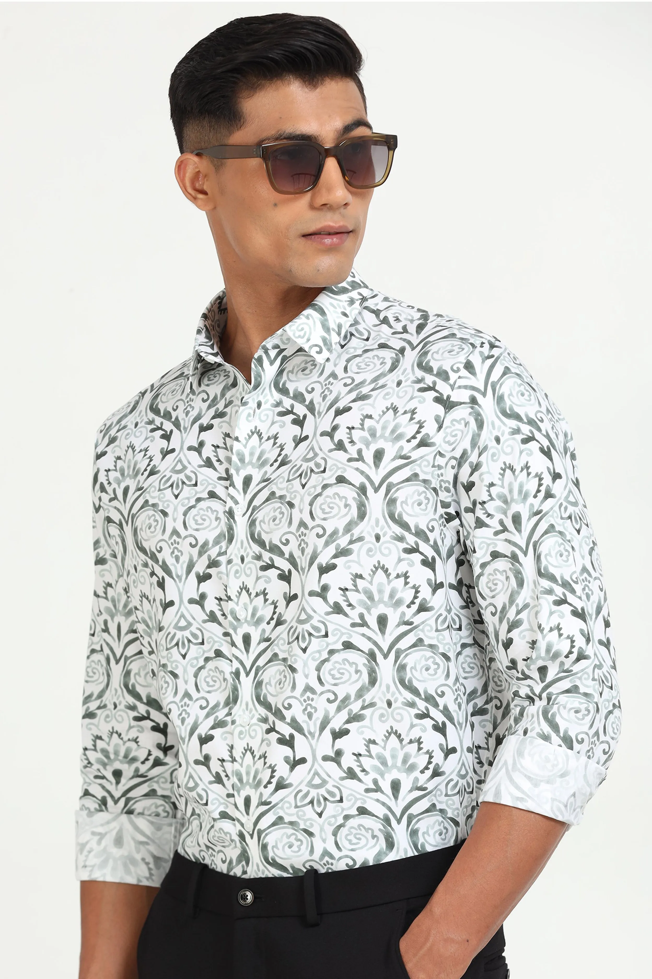 Green Flower Print Shirt