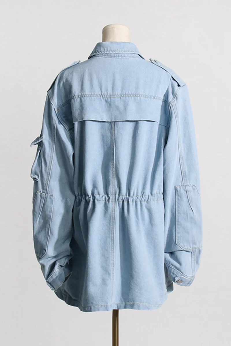 HCS1408 Utility Chic Oversized Denim Jacket Outerwear