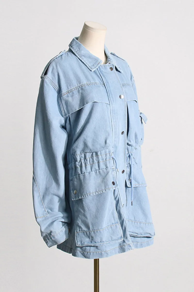 HCS1408 Utility Chic Oversized Denim Jacket Outerwear