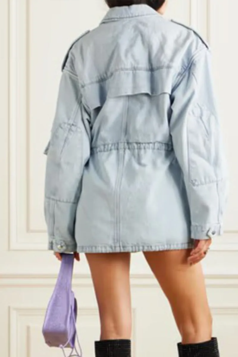 HCS1408 Utility Chic Oversized Denim Jacket Outerwear