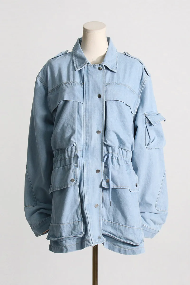 HCS1408 Utility Chic Oversized Denim Jacket Outerwear