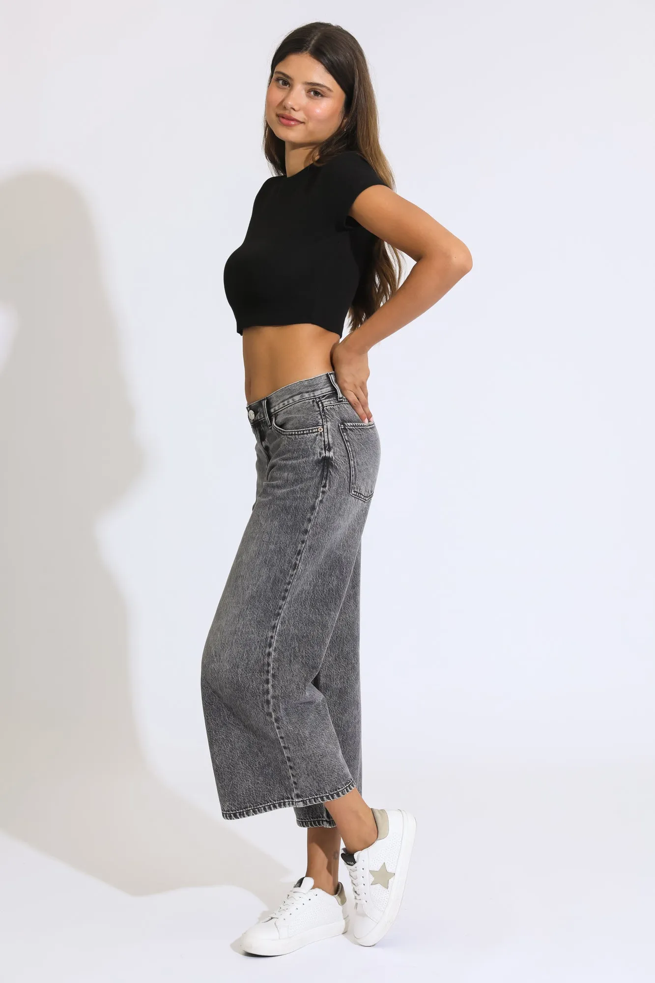 JAYCIE CLASSIC LOWRISE WIDE LEG CROP JEANS - BLACK CARBON