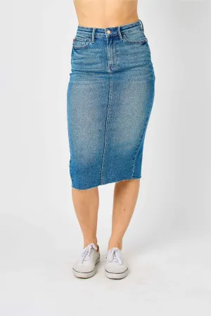 Judy Blue High Waist Mid Length Denim Skirt