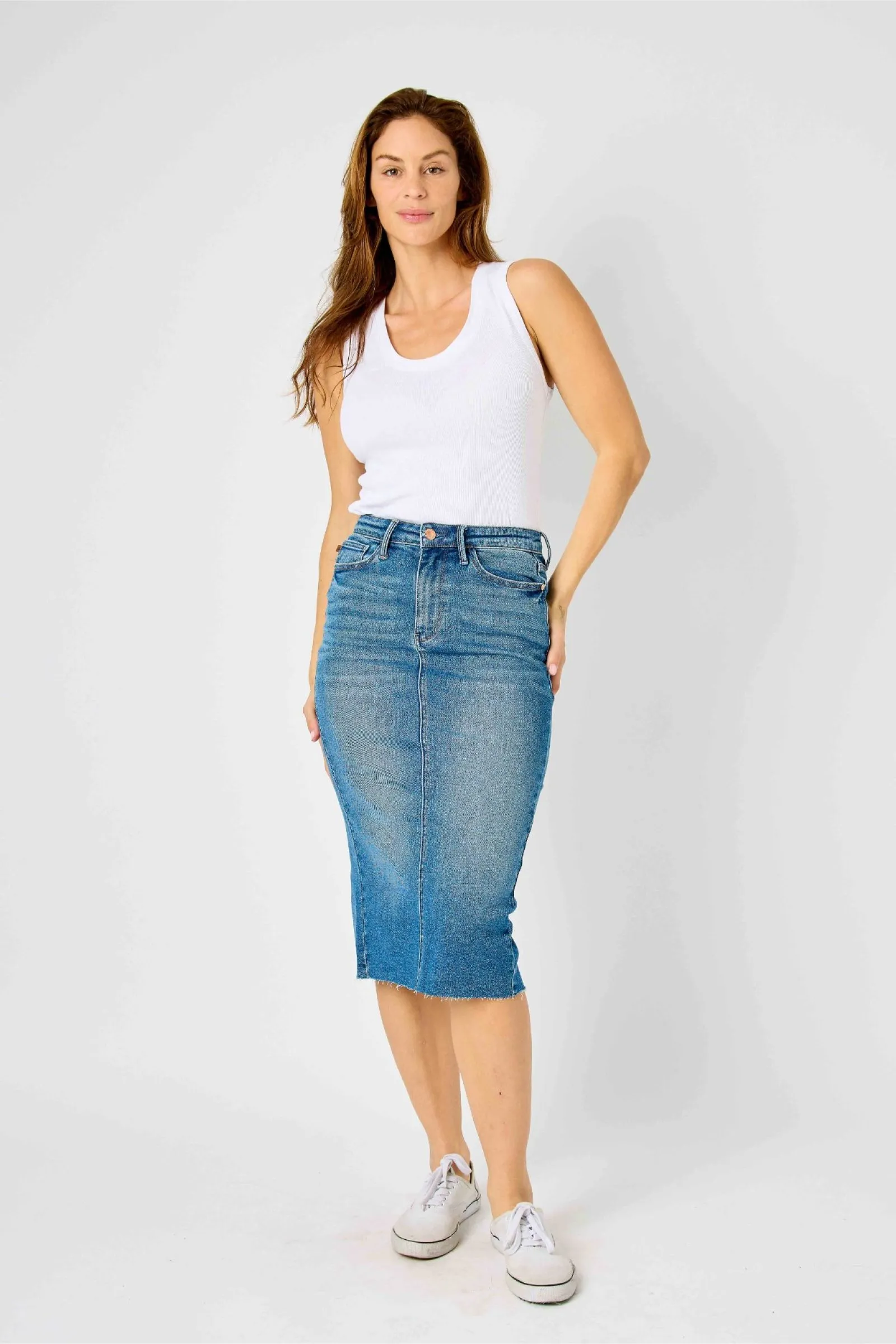 Judy Blue High Waist Mid Length Denim Skirt