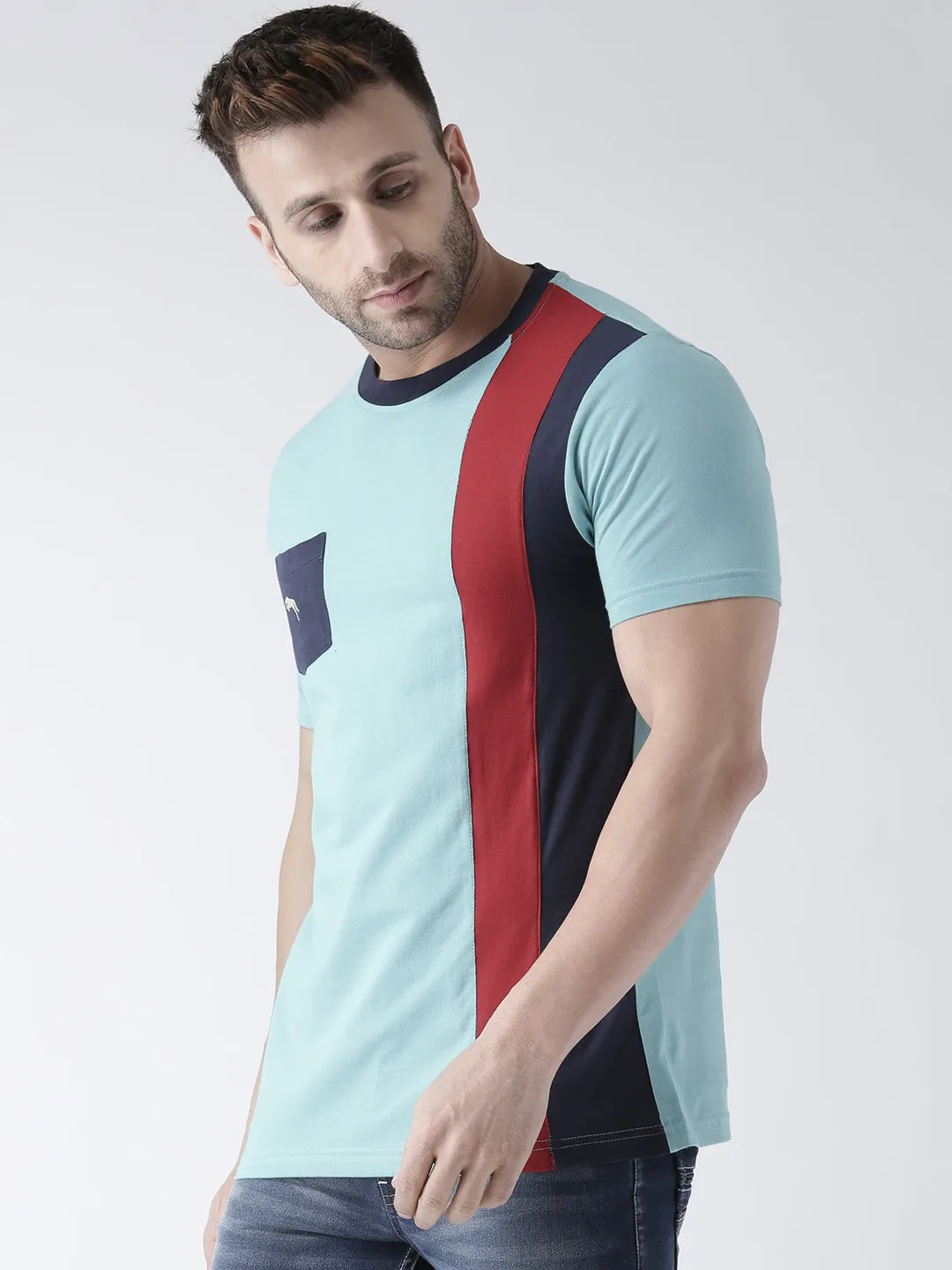 Men Blue Round Neck Tshirt