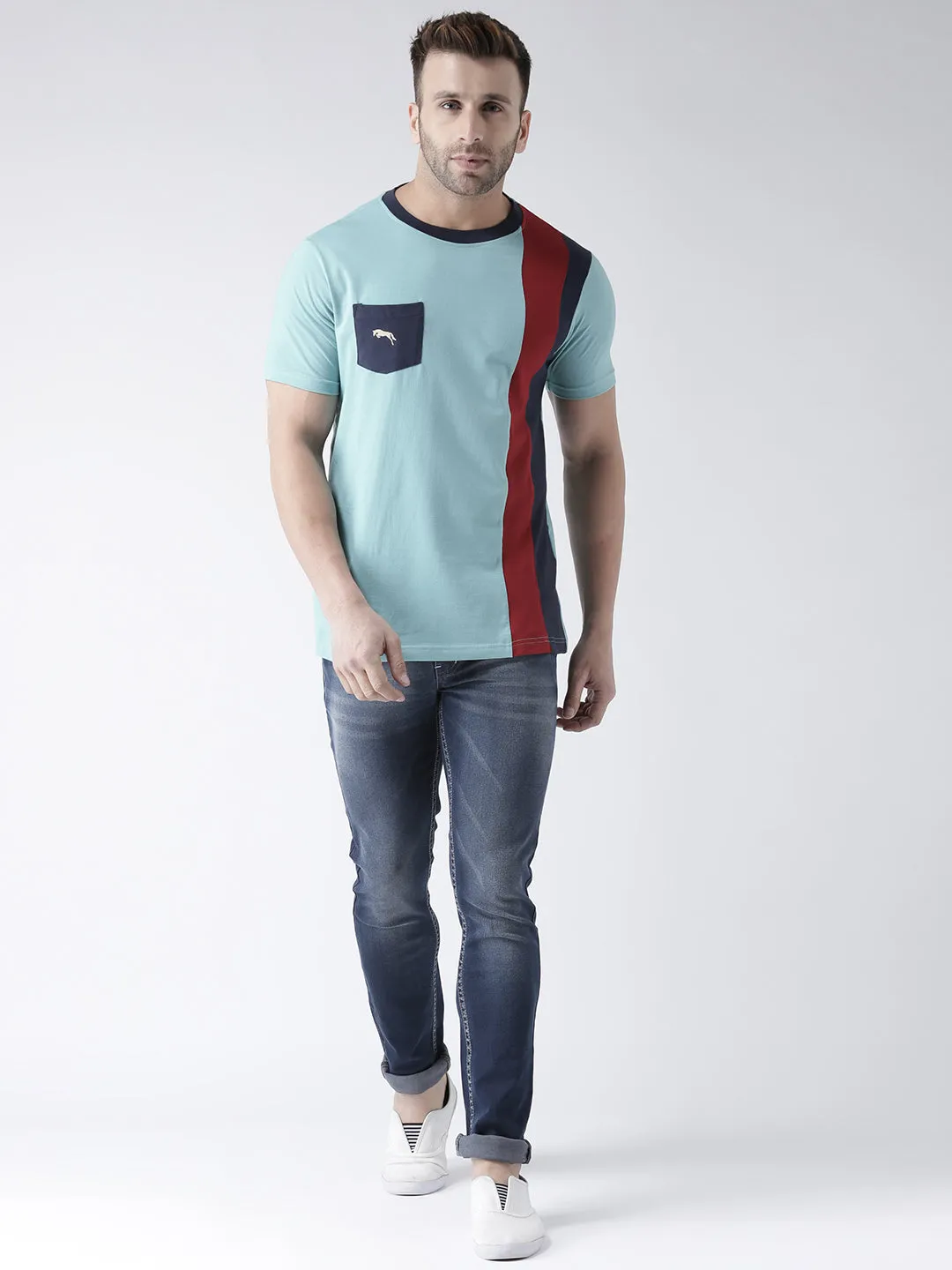 Men Blue Round Neck Tshirt