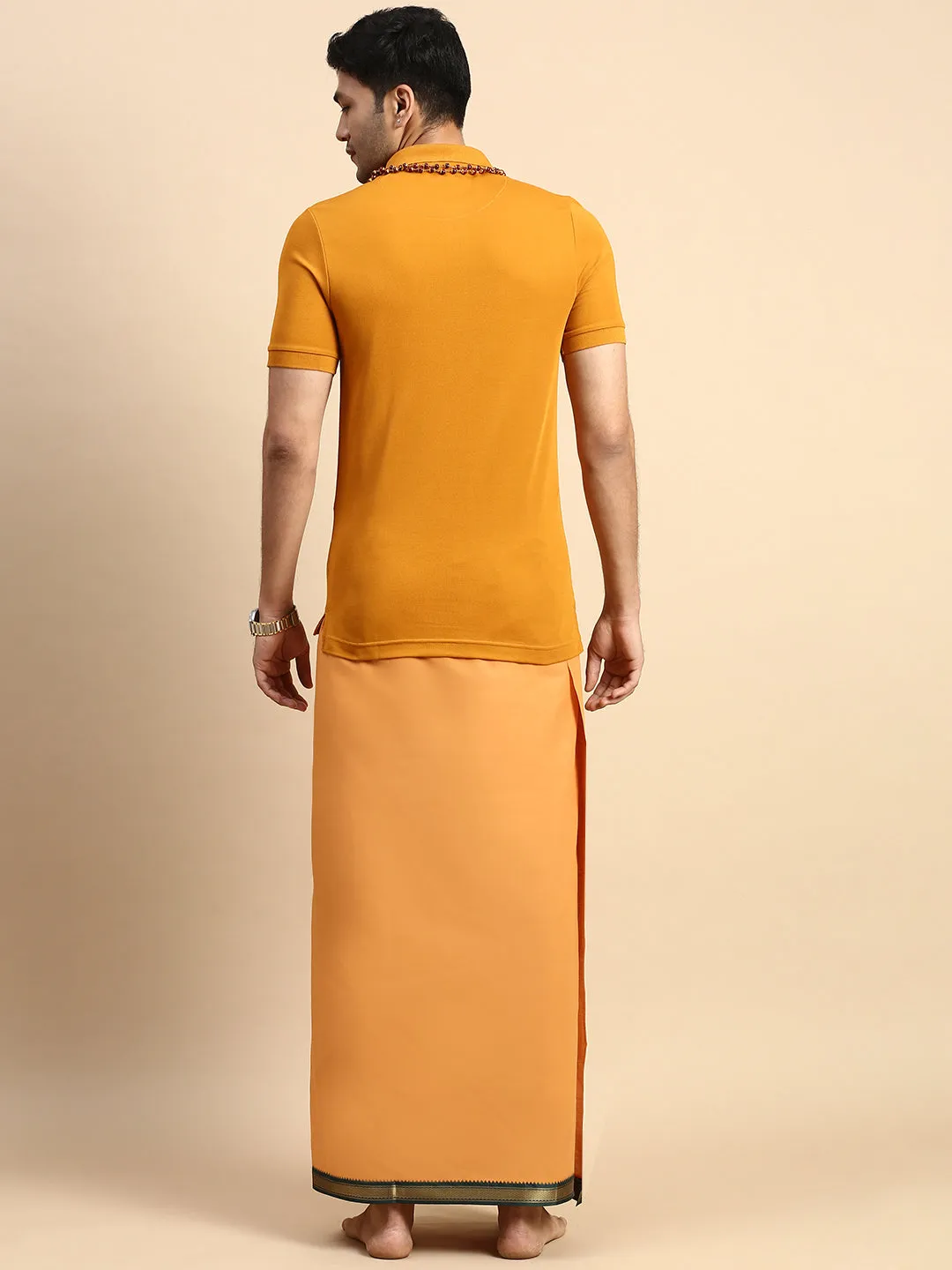 Men Devotional Mayilkhan Border Dhoti & TShirt Set Kavi EP41