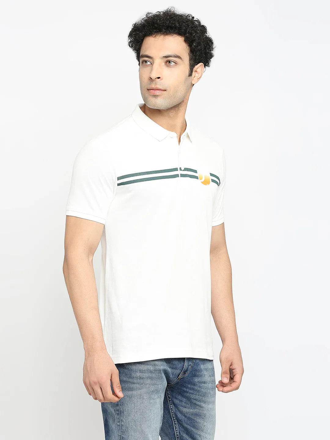 Men Premium Cotton Ecru Polo T-Shirt- Underjeans By Spykar