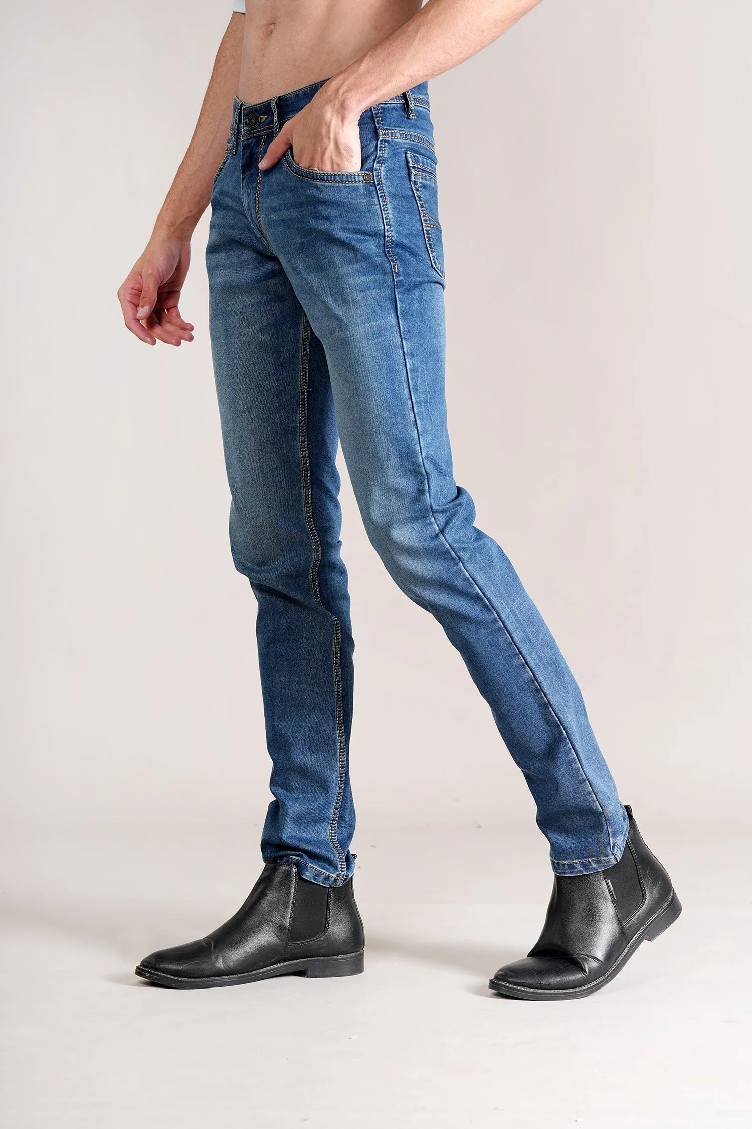 Men's Ultra Narrow Fit Solid Blue Jeans