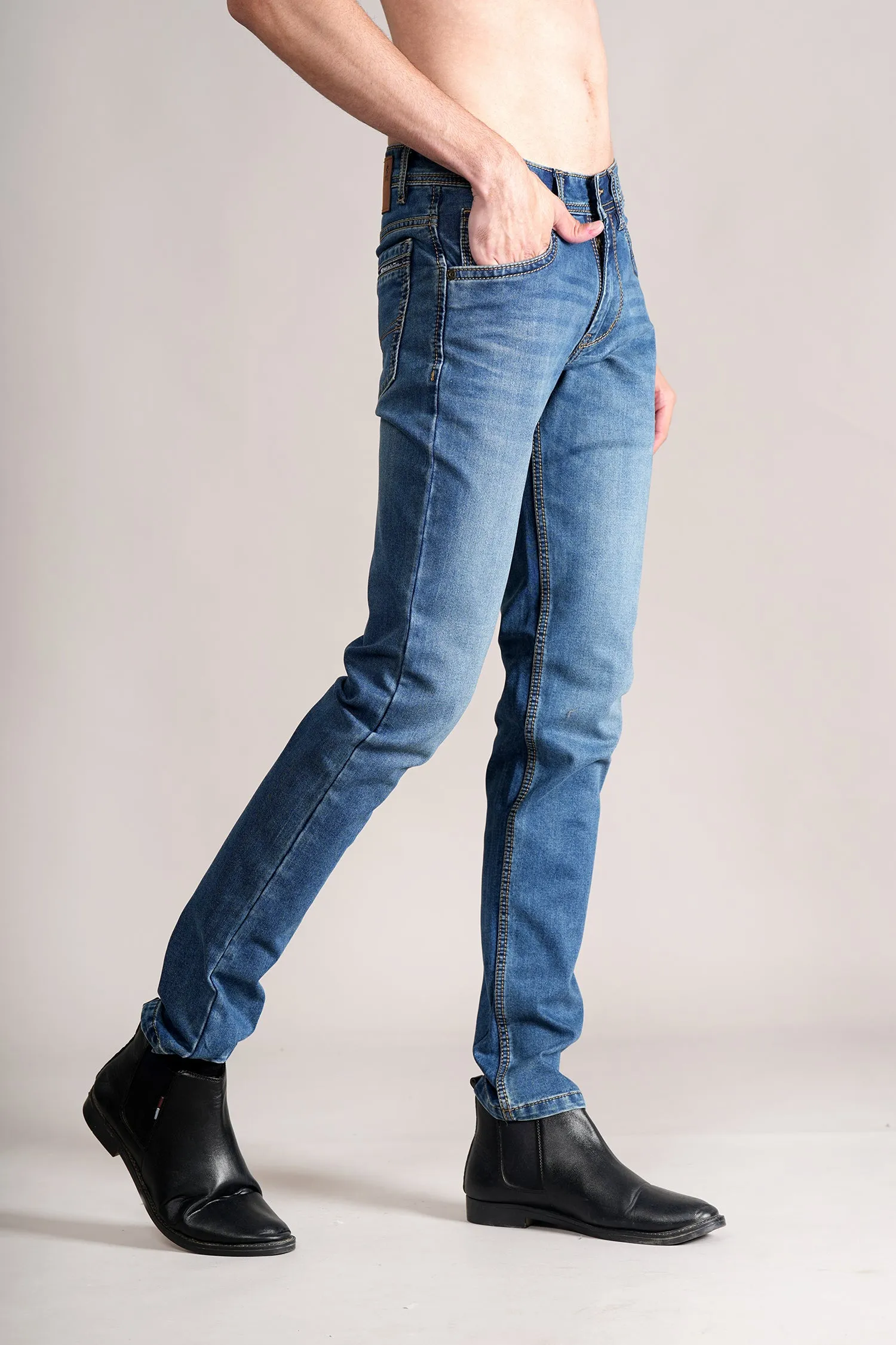 Men's Ultra Narrow Fit Solid Blue Jeans