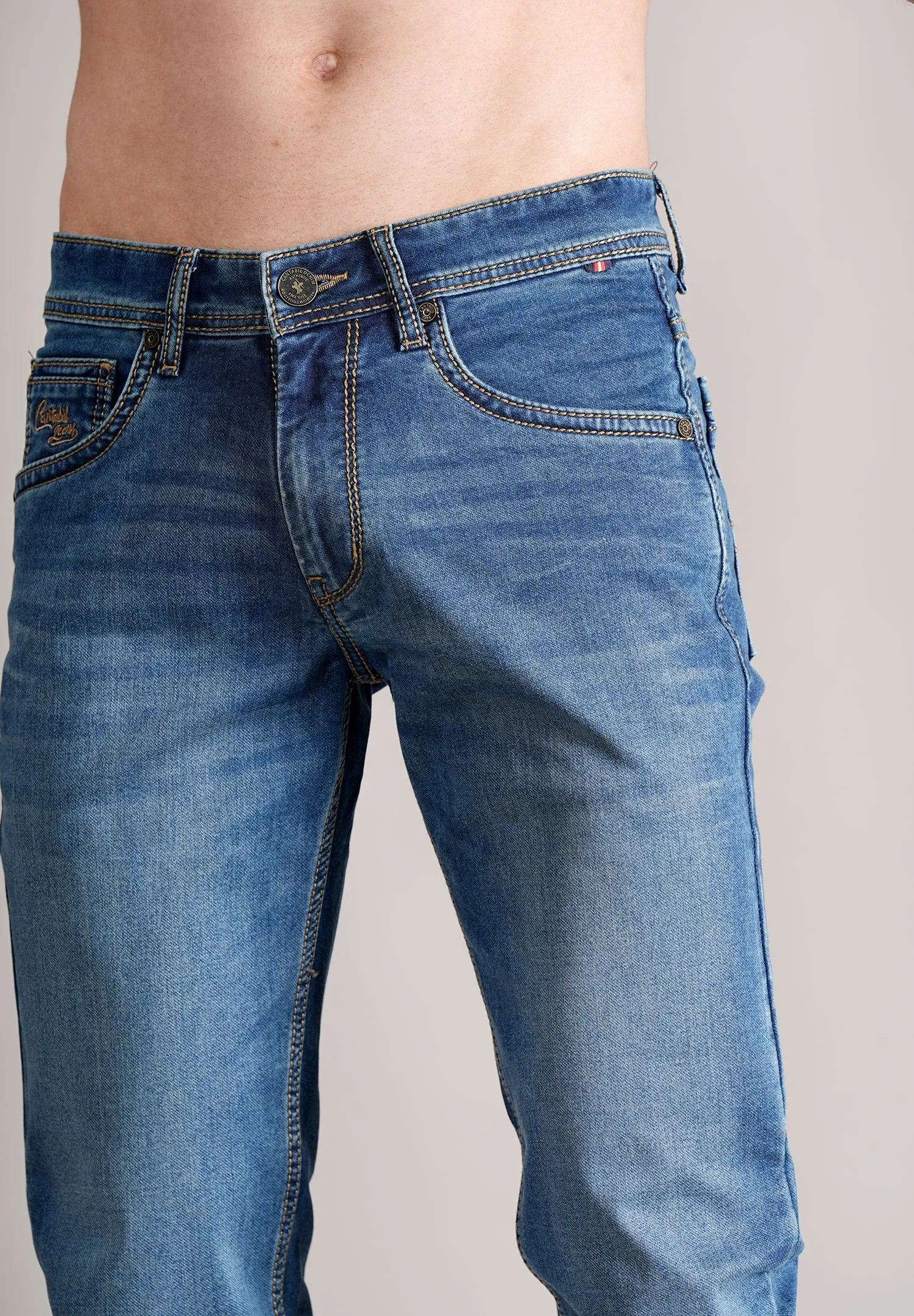 Men's Ultra Narrow Fit Solid Blue Jeans