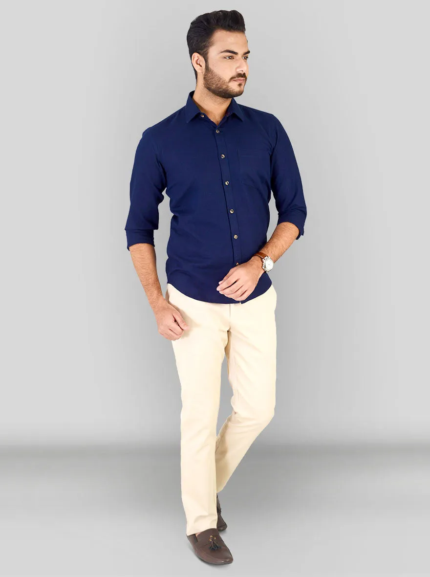 Navy Blue Solid Smart Fit Casual Shirt | Greenfibre