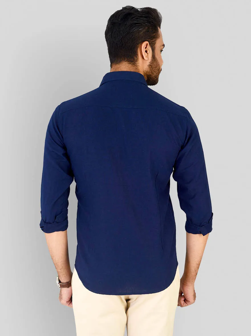 Navy Blue Solid Smart Fit Casual Shirt | Greenfibre