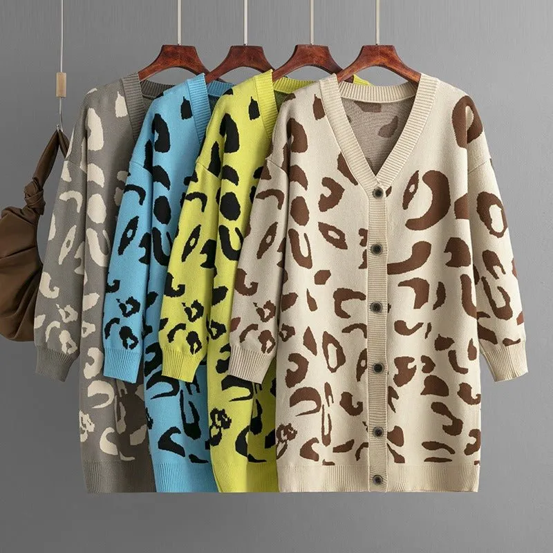 Pre Order:  Leopard Knitted Loose Fit Cardigan