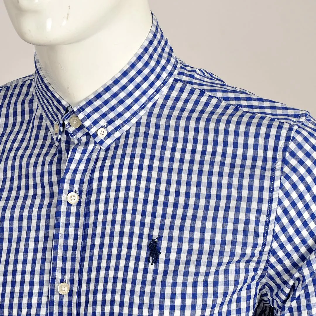 PRL Smart Light Weight Checkboard Button Down Long Sleeve Shirt- Blue