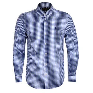 PRL Smart Light Weight Checkboard Button Down Long Sleeve Shirt- Blue