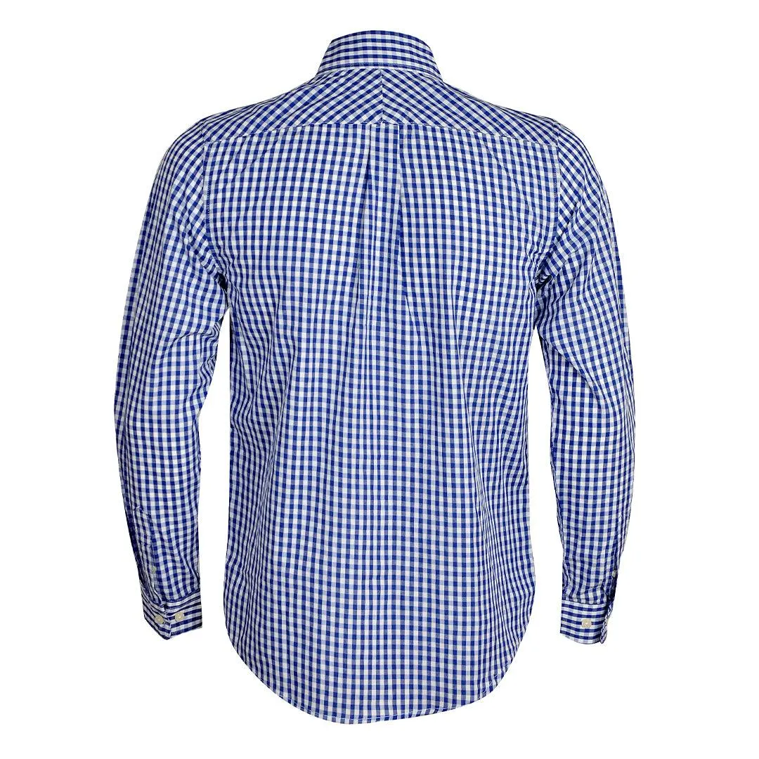 PRL Smart Light Weight Checkboard Button Down Long Sleeve Shirt- Blue