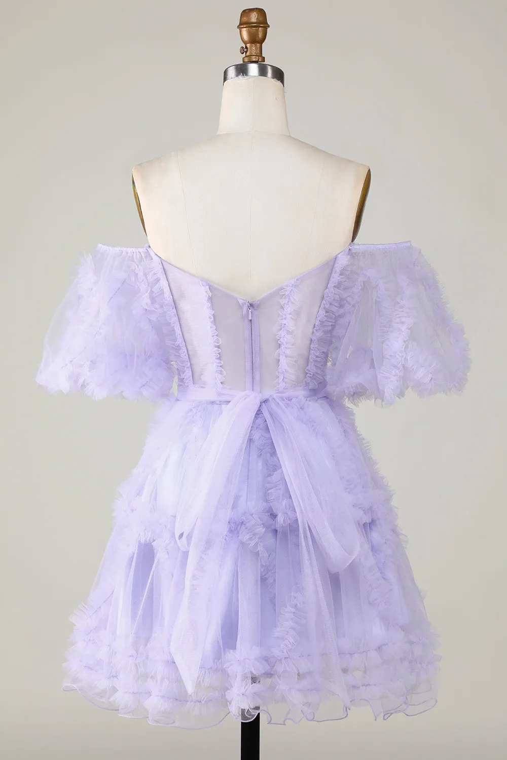 Purple Off-the-Shoulder A-Line Tulle Corset Homecoming Dress