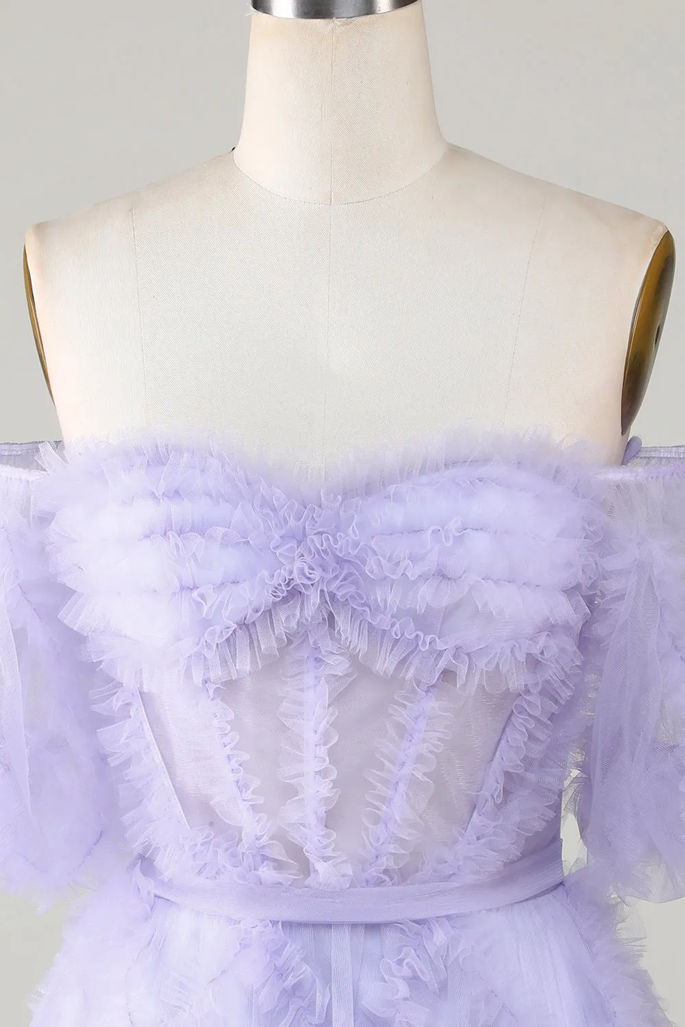 Purple Off-the-Shoulder A-Line Tulle Corset Homecoming Dress