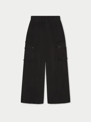 RAW SEAM DETAIL WIDE LEG CARGO - BLACK