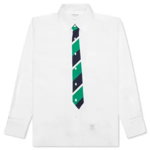 Straight Fit w/ Trompe L'oeil Silk Tie Shirt - White