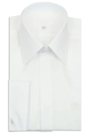 White Lined Striped Forward Point Collar Shirt